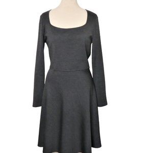 St. John Grey Knit Fit and Flare Long Sleeve Scoop Neck Dress Size 12